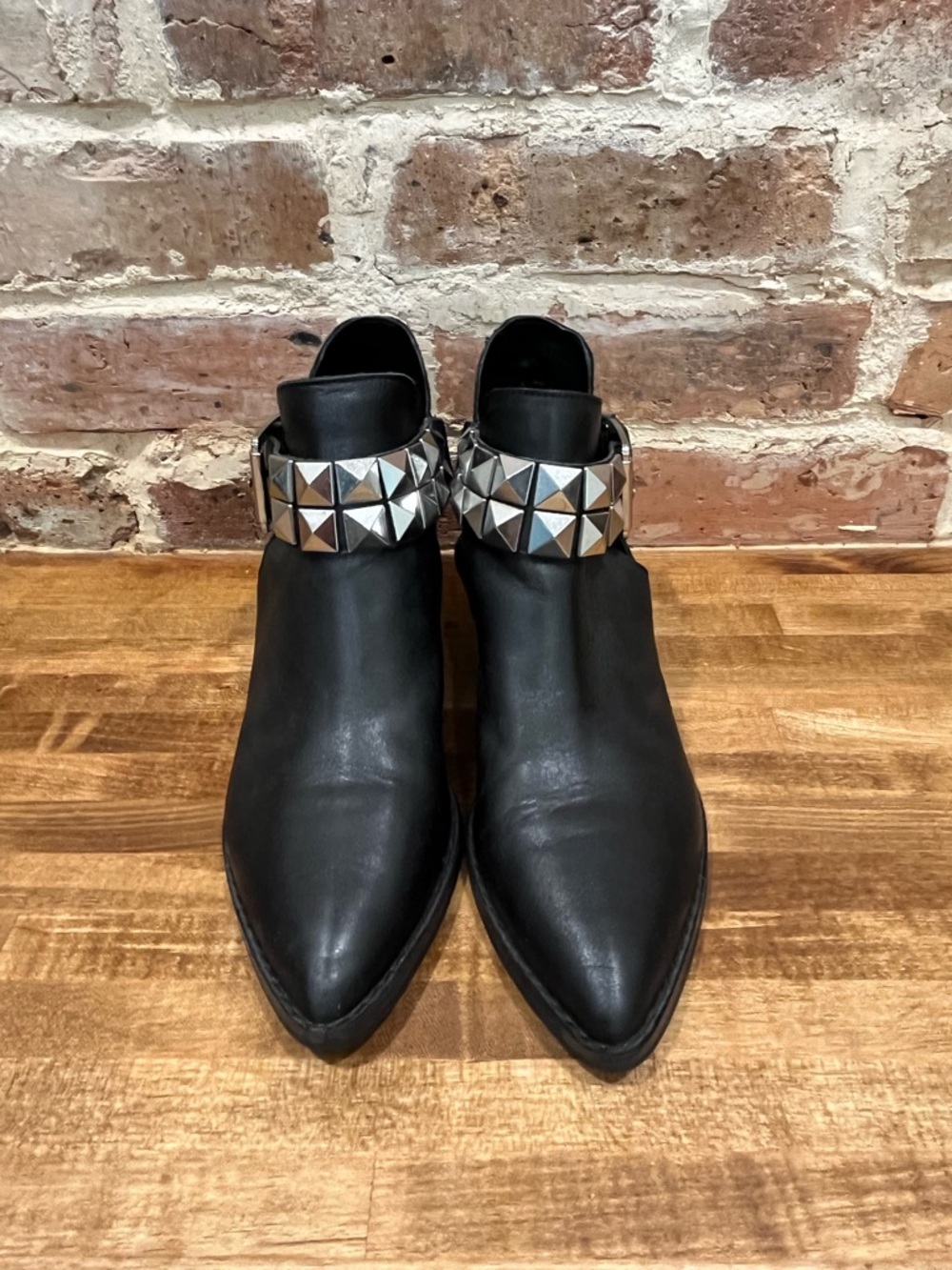 Black Studded Leather Ankle Boots - Women's